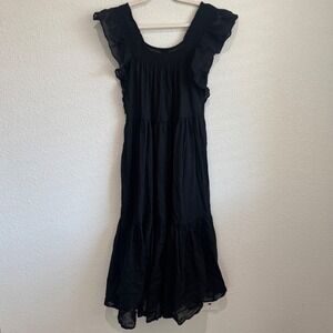 J.Crew Womens Medium Flutter-sleeve cover-up dress Black Boho Sheer Preppy Flowy